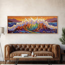 Rainbow Wave Splash, Ocean Energy Art, Vibrant Seascape, Framed Canvas Print, Coastal Living Room Decor, Surf Beach Wall Art, Boho Style