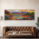 Desert River Colors, Southwest Landscape, Mountain Sunset, Framed Canvas Print, Living Room Wall Art, Earthy Tones, Fall Boho Decor