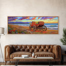 Wagon Beach, Country Ocean, Sunset Retreat, Rustic Cart, Framed Canvas Print, Farmhouse Coastal Art, Entryway Western Decor