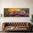 Sunset Snake Painting, Colorful Desert Creature, Serpent Among Rocks, Framed Canvas Print, Boho Wall Art, Eclectic Decor Piece