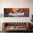 Ocean Splash, Sunset Cliffs, Nature Colors, Framed Canvas Print, Coastal Wall Art, Living Room Decor, Bold Landscape, Expressionist Art