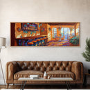 Rustic Cantina Interior, Mexican Bar Scene, Warm Home Decor, Framed Canvas Print, Dining Room Art, Cozy Southwestern Style