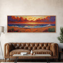 Sunset Coastline, Dramatic Sky, Evening Surf, Autumn Horizon Framed Canvas Print, Dining Room Wall Art, Moody Coastal Art