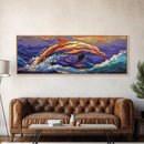 Vibrant Dolphin Art, Ocean Animal Painting, Kids Beach Room Decor, Bold Marine Life Style, Playful Framed Canvas Print, Coastal Vibes