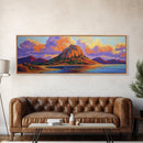 Mountain Coast, Sunset Glow, Majestic Landscape, Vibrant Horizon, Framed Canvas Print living room mountain wall art, rustic scenic decor
