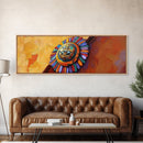 Aztec Sun Symbol, Bold Tribal Accent, Southwest Vibe Art, Native Motif Wall, Framed Canvas Print, Entryway Ethnic Boho Decor