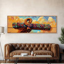 Folk Carved Beam, Southwest Wood Detail, Rustic Architecture Art, Colorful Entryway Style, Framed Canvas Print, Warm Wall Decor