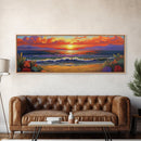 Sunset Shoreline Glow, Coastal Floral Painting, Serene Nature Art, Canvas Print, Boho Beach Decor, Living Room or Bedroom Wall Art