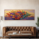 Rainbow Leaf, Nature Abstract, Coastal Breeze, Vibrant Palette, Framed Canvas Print, boho beach decor, colorful fall wall art, living room accent