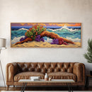 Driftwood Coast, Colorful Ocean, Beach Nature, Framed Canvas Print, Coastal Wall Art, Tropical Living Room Decor, Surreal Seascape Art