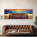 Sunset Pier, Ocean Horizon, Bold Seascape, Framed Canvas Print, Beach House Wall Art, Coastal Dining Room Decor, Vibrant Nautical Art