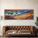 Crashing Waves, Sunset Sea, Bold Ocean Art, Framed Canvas Print, Vibrant Beach Wall Decor, Bathroom Nautical Theme, Color Splash Style