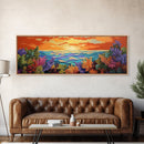 Sunset Ocean, Sea Plants, Tropical Sunset, Bold Colors, Framed Canvas Print, Bathroom Wall Art, Boho Vibes, Coastal Decor