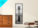 Driftwood Totem, Coastal Pillar, Ocean Beach Monochrome, Framed Canvas Print, Rustic Wall Art, Boho Bedroom Decor, Nature Photography