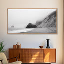 Foggy Beach Boulders, Minimalist Shoreline, Moody Monochrome, Canvas Print, Neutral Bathroom Art, Zen Wall Decor, Calm Coastal Scene