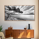 Tree Horizon, Curved Pine, Coastal Calm, Zen Scene, Canvas Print, Living Room Wall Art, Wabi Sabi Decor, Natural Minimal Aesthetic