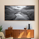 Marshland Serenity, River Flow, Cloudy Mood, Nature Calm, Framed Canvas Print, Coastal Wall Art, Bathroom Tranquil Landscape