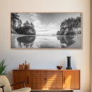 Sea Stacks, Calm Waters, Coastal Trees, Tranquil Morning, Framed Canvas Print, coastal wall art, nature inspired, entryway decor