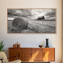 Barn Field, Hay Bale, Rural Farmland Scene, Autumn Countryside Art, Canvas Print, Farmhouse Wall Decor, Rustic Fall Living Room Art