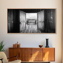 Open Door View, Rustic Cabin, Lake Escape, Country Charm, Framed Canvas Print, Entryway Wall Art, Nature Home Decor, Farmhouse Style