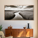 Winding River, Marsh Grass, Nature Path, Sepia Tones, Framed Canvas Print, Country Wall Art, Entryway Decor, Rustic Landscape Aesthetic