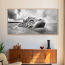 Dragon Head Sculpture, Beach Sand Art, Mythical Creature Decor, Fantasy Vibes, Framed Canvas Print, Game Room Wall Art, Office Wall Art