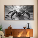 Giant Crab Close-Up, Beach Creature Art, Ocean Monster Print, Fantasy Wildlife Scene, Framed Canvas Print, Game Room Wall Art