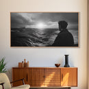 Man Watching Sea, Stormy Ocean View, Emotional Scene, Canvas Print, Moody Coastal Decor, Office Wall Art, Nautical Monochrome Style