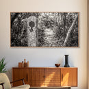 Trail Marker, Wooded Path, Rustic Forest, Natural Journey, Framed Canvas Print, farmhouse decor, nature lover gift, Autumn entryway art