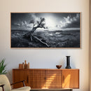 Windswept Tree, Coastal Landscape, Stormy Sky, Canvas Print, Desert Wall Art, Rustic Living Room Decor, Dramatic Minimalist Artwork