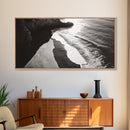 Shoreline Light, Coastal Waves, Cliff Shadow, Beach Edge, Framed Canvas Print, Ocean Minimalist Art, Bathroom Wall Decor