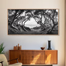 Coastal Trees, Windswept Forest, Ocean View, Framed Canvas Print, Boho Wall Art, Living Room Art, Nature Wall Decor, Monochrome Landscape