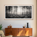Forest Light Scene, Tall Trees Shadows, Nature Mist Pathway, Framed Canvas Print, Woodland Bedroom Art, Boho Rustic Wall Decor