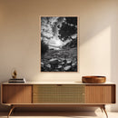 Sunset Beach View, Wide Angle Perspective, Nature Shoreline, Monochrome Landscape, Framed Canvas Print, Hallway Wall Art, Beach Decor