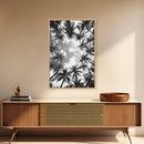 Palm Tree Sky, Tropical Canopy, Black and White Island View, Jungle Overhead Scene, Framed Canvas Print, Bathroom Wall Art, Beach Boho Decor