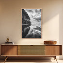 Ocean Cliff Reflection, Dramatic Coastline Art, Cloudy Sky Canvas, Framed Canvas Print, Living Room Wall Art, Moody Landscape Photography