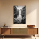 Misty Forest, River Reflection, Foggy Pines, Mountain Silence, Framed Canvas Print, Bedroom Wall Art, Tranquil Nature Photography, Zen Decor