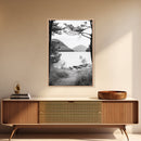 Forest Lake, Mountain View, Peaceful Trail, Framed Canvas Print, Cabin Decor, Fall Landscape, Living Room Art, Tranquil Nature Print
