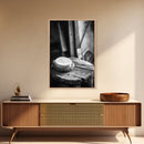 Artisan Soap Still Life, Rustic Wellness Scene, Country Bathroom, Monochrome Framed Canvas Print, Farmhouse Bathroom Wall Art