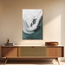 Aerial Beach, Turquoise Sea, Minimal Shoreline, Boat View, Canvas Print, coastal minimalist art, bathroom wall art, modern ocean photo