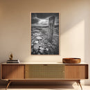 Weathered Exit, Symbolic Marker, Coastal Path, Canvas Print, Rustic Wall Art, Moody Landscape Decor, Entryway Statement Piece