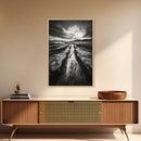 Muddy Terrain, Dramatic Sky, Natural Earth Art, Framed Canvas Print, Fall Decor, Landscape Photography, Moody Living Room Art