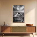 Stone Water Trough, Wild Horizon, Rustic Scene, Framed Canvas Print, Country Farm Decor, Outdoor Living Art, Neutral Wall Accent