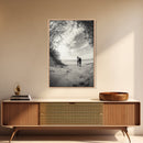 Horse on Shore, Ocean Path Scene, Wild Beauty, Serene Escape, Framed Canvas Print, Boho Wall Art, Bedroom or Entryway Decor