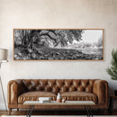 River Tree Roots, Tranquil Forest Landscape, Nature Wall Decor, Framed Canvas Print, Living Room Art, Black and White Earthy Style
