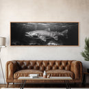 Underwater Fish, Lake Trout, Black and White Ocean, Framed Canvas Print, Coastal Bathroom Art, Fisherman Gift, Nautical Wall Decor