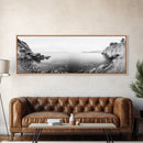 Rocky Coastline, Minimalist Seascape, Black and White Shoreline, Framed Canvas Print, Coastal Wall Art, Bathroom or Hallway Decor