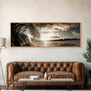 Ocean Wave Curl, Coastal Sunset, Seaside Wall Art, Framed Canvas Print, Surfer Vibes, Modern Beach Decor, Living Room Statement Piece