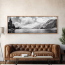 Mountain Lake, Forest Panorama, Serene Wilderness, Framed Canvas Print, Nature Lover Wall Art, Rustic Lodge Decor, Neutral Palette