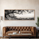 Tree By The Sea, Ocean Cliff, Black And White Nature, Framed Canvas Print, Coastal Wall Decor, Minimalist Art, Tranquil Bedroom Print